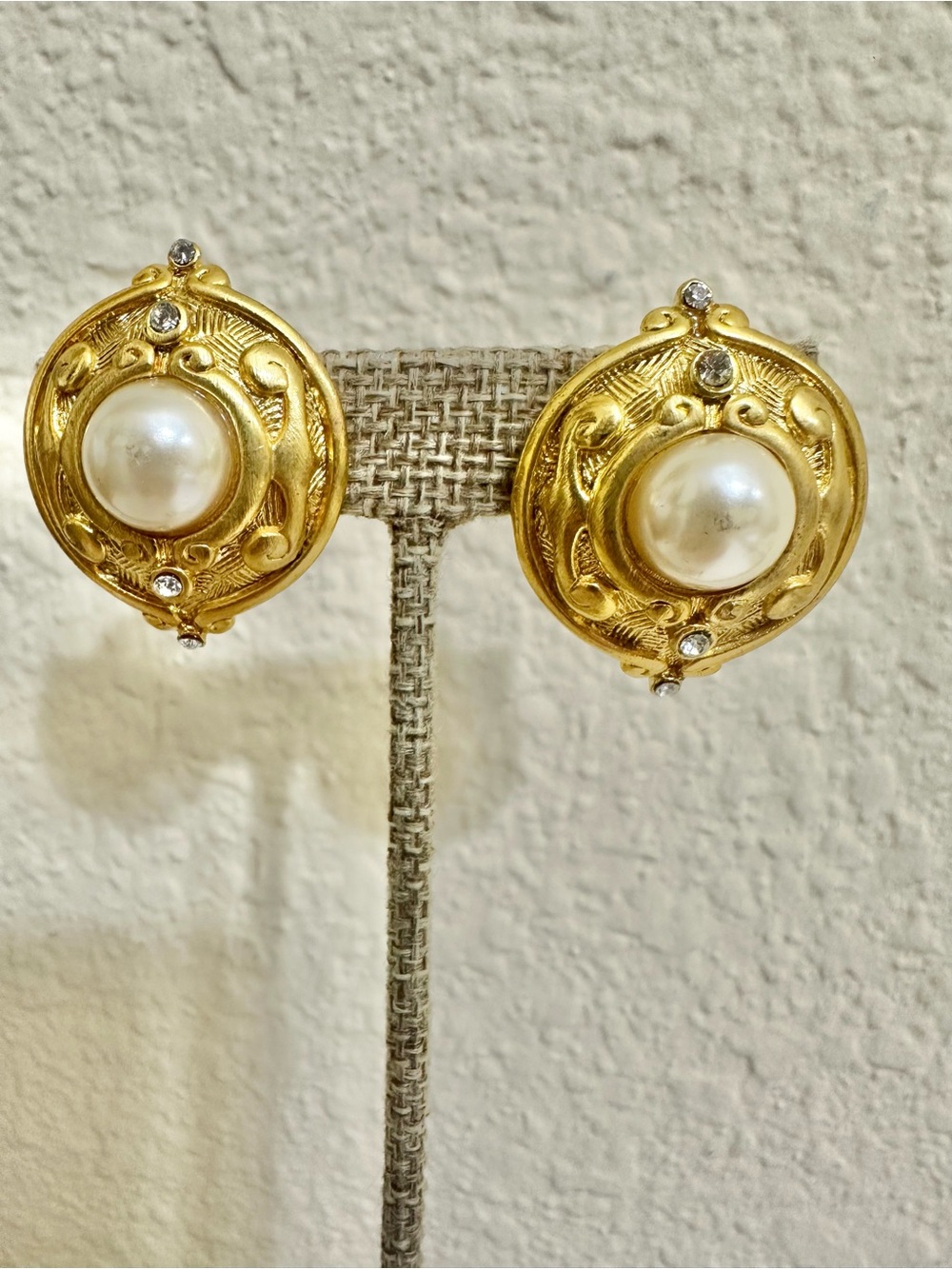 Classic Vintage Gold-Plated Pearl Button Earrings